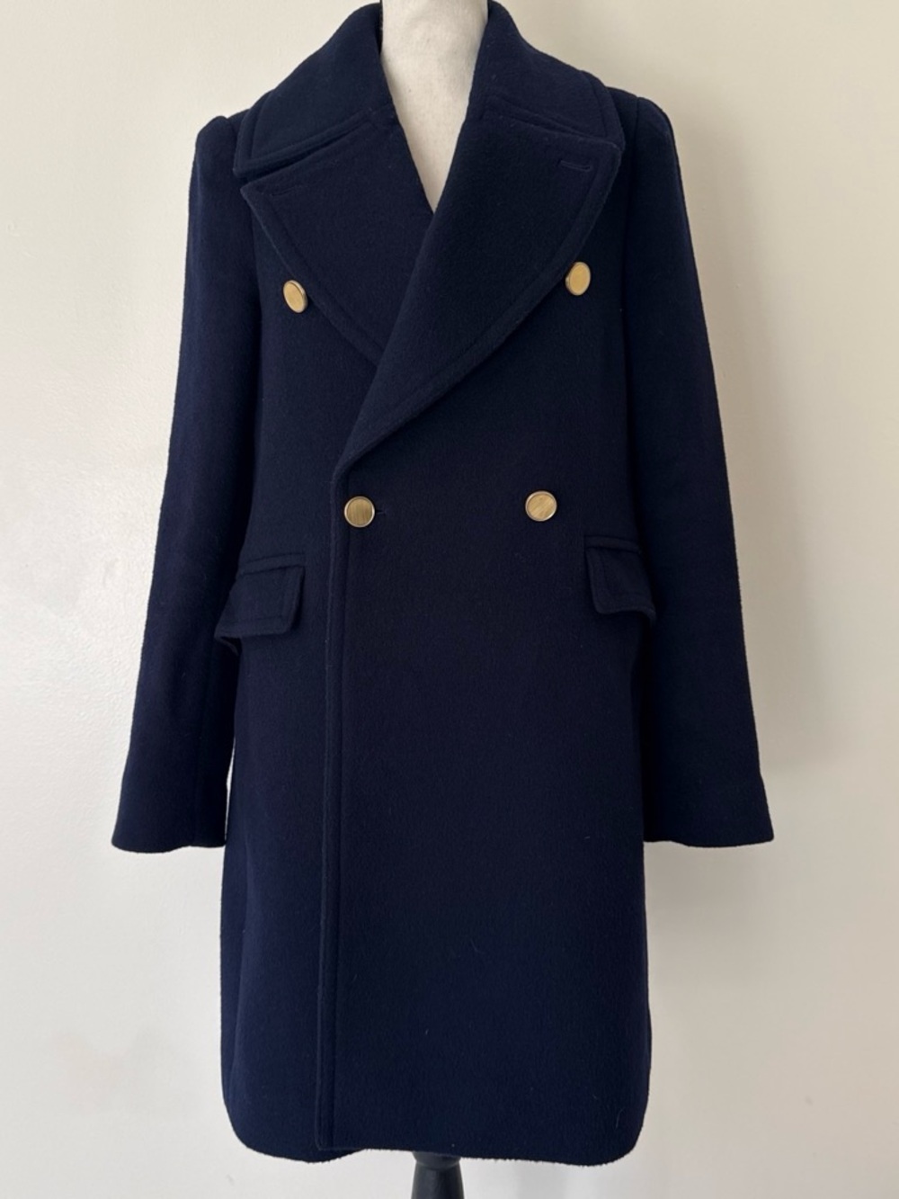 Club Monaco Navy Double-Breasted Pea Coat with Gold Buttons